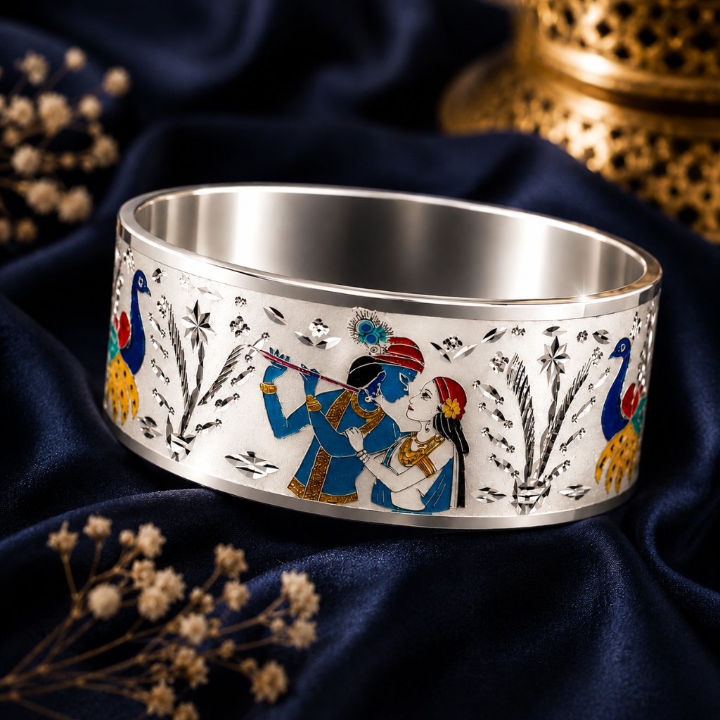 RKGG Radha Krishna Handcrafted Silver and Gold Bangle