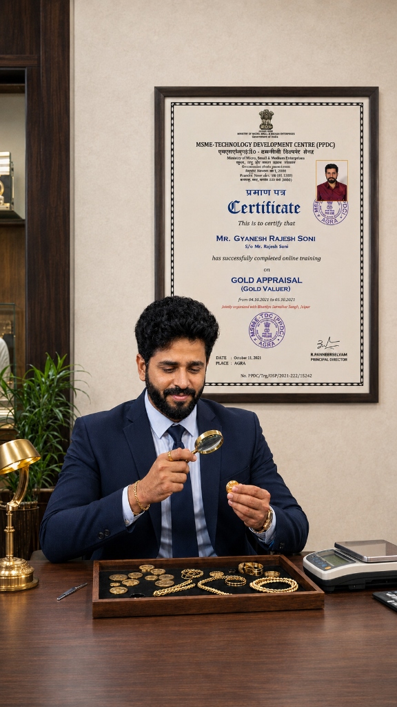 Government Approved Gold Valuation - Certified Gold Appraiser Mr. Gyanesh Rajesh Soni